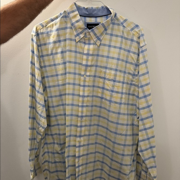 Gazman blue and yellow check sports shirt with pocket and button down collar - Picture 2 of 3